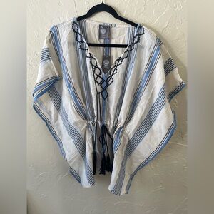 NWT Striped Blue and White Tunic Top with drawstring waist